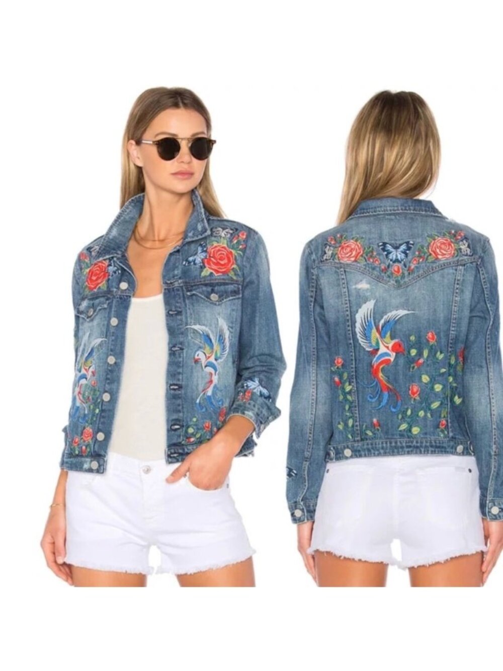 Blank NYC • Floral Bird Embroidered Denim Jacket